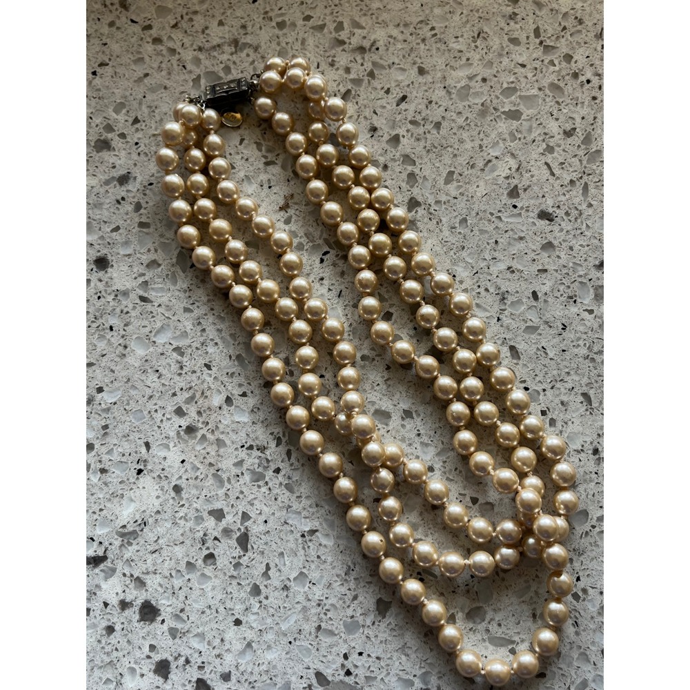 Franklin Mint Jackie Kennedy Faux Pearl Necklace Art Deco Rhinestone